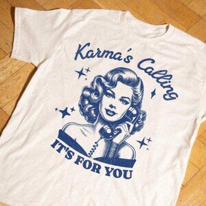 Retro Aesthetic Graphic Tee "Karma's Calling" Vintage Style